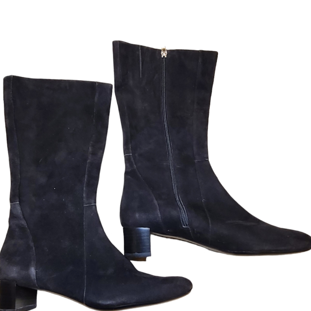 Ann Taylor Block Heel Boots Black Size 8 M Zipper Zip Up - Some Cracking Inside